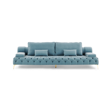 Klassische Möbel Edelstahl Leder -Knopf -Sofa Set